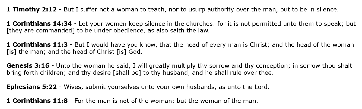 When the holiest book of these savage wankers peals out such vile nonsense - there's a lot more of it in there - surely the blessed Chrestus could rise from its pages to advise us that it's all misogynistic bullshit from a dud publisher?