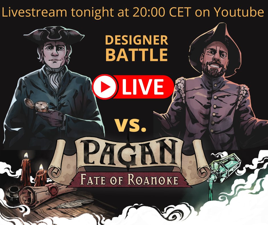 wyrmgoldverlag's tweet photo. Today we have something special for you!
A designer battle between the designers of #PaganFOR live on Youtube! Join us at 20:00 CET to cheer on the designers.
https://t.co/H8VfCCcMPF
Will the #hunter find the witch? Or will the #witch perhaps manage to summon the final ritual? https://t.co/DHyrGWRwAX