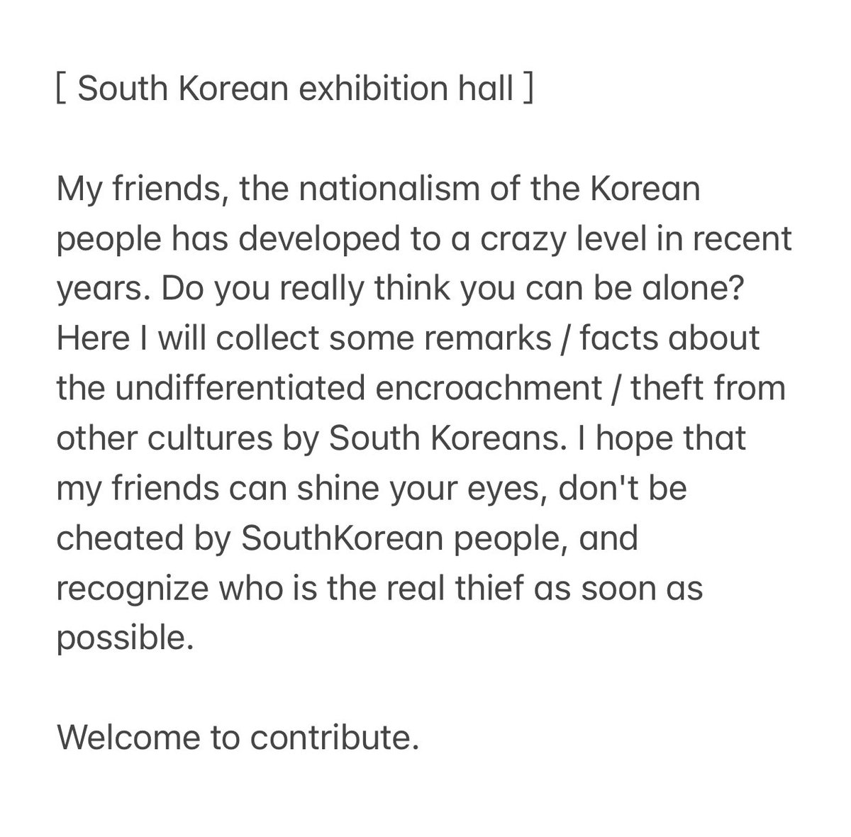 KoreaOriginsBOT's tweet photo. [South Korean🇰🇷exhibition hall]

My friends, the nationalism of the Korean people has developed to a crazy level in recent years. 
Here I will collect some remarks / facts about the undifferentiated encroachment / theft from other cultures by South Koreans.
Welcome to contribute. https://t.co/gyovQzKGtN