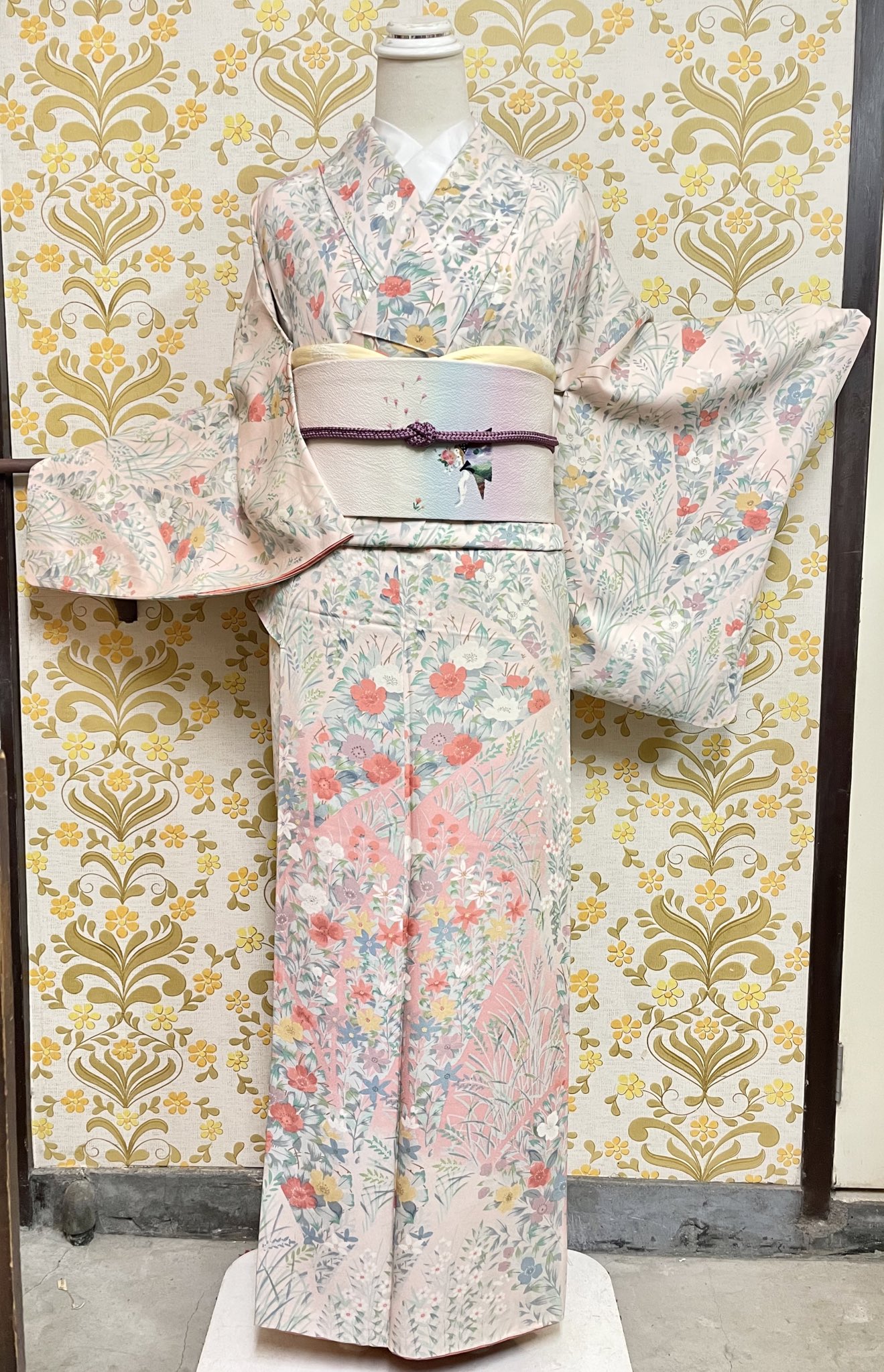 開店祝い オール新品~新古品,正絹友禅桜文様振袖,新品高級正絹袋帯
