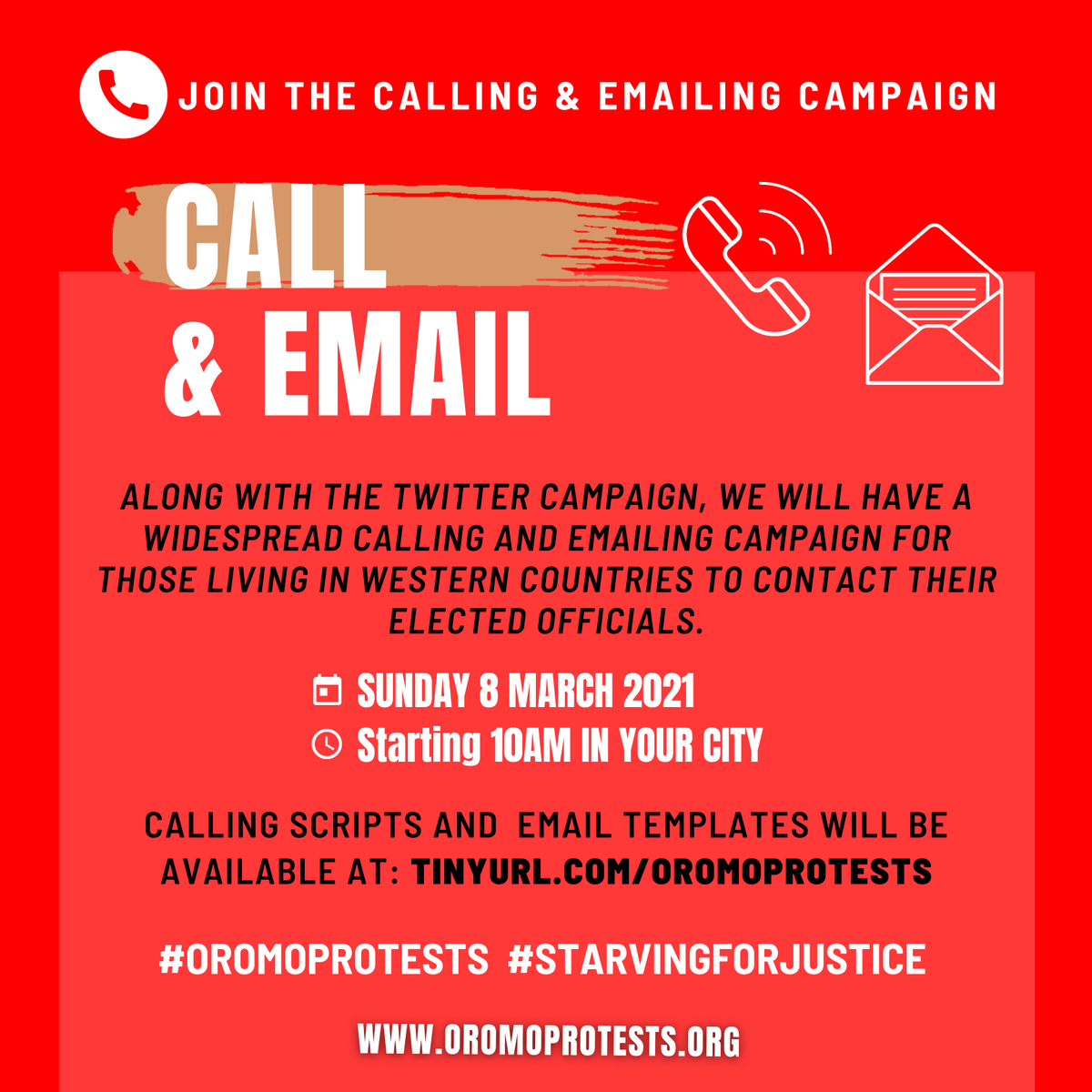 oromoprotestsHQ's tweet photo. Monday will mark DAY 40 of the hunger strike by Oromo political prisoners incl @Jawar_Mohammed &amp; Bekele Gerba. They're all in CRITICAL condition. Join us in this urgent 3-in-1 campaign starting Monday March 8th. Tag 5 friends below, &amp; retweet! #StarvingForJustice #OromoProtests https://t.co/sHSKEvV1YV