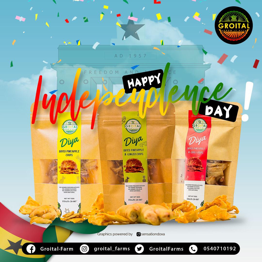 GroitalFarms's tweet photo. Happy Independence Day to all Ghanaians...🇬🇭🇬🇭🇬🇭. Enjoy your weekend with a healthy snack. https://t.co/ccKQxxcysJ