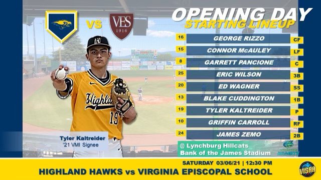 ⚾️Opening Day Doubleheader!⚾️

🆚 <a href="/ves_baseball/">VES_Baseball</a> 
🕧 12:30 and 3:00
🏟 <a href="/LynHillcats/">Lynchburg Hillcats</a> 
📍 Lynchburg, VA
📺 Live Stream <a href="/Highland_BSBL/">Highland⚾Baseball</a>