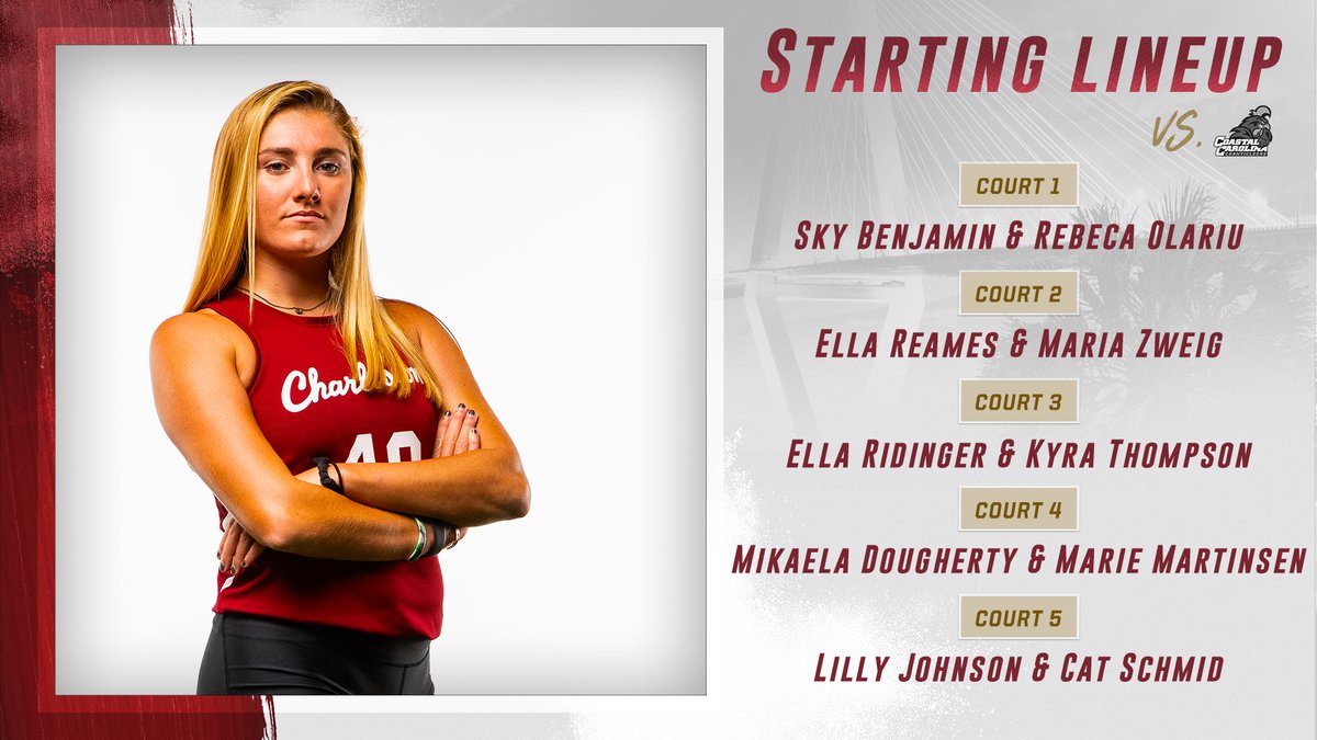 CofCVolleyball's tweet photo. This morning's 𝙇𝙄𝙉𝙀𝙐𝙋 to take on the Chanticleers at 10:00 a.m. 👇

📈  | https://t.co/lJ674UR2X6

#CougarsFightOn https://t.co/wq9SsZtYzf