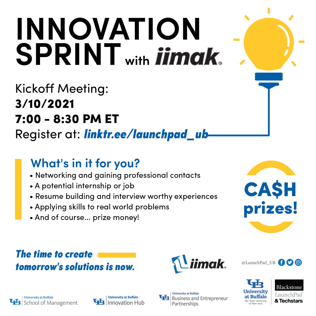 Want to apply your skills to a real world problem? Innovation Sprint is your chance. 

Work with locally-based company IIMAK on creating a new customer experience that can boost sales and gain loyalty. 

Register here linktr.ee/launchpad_ub !