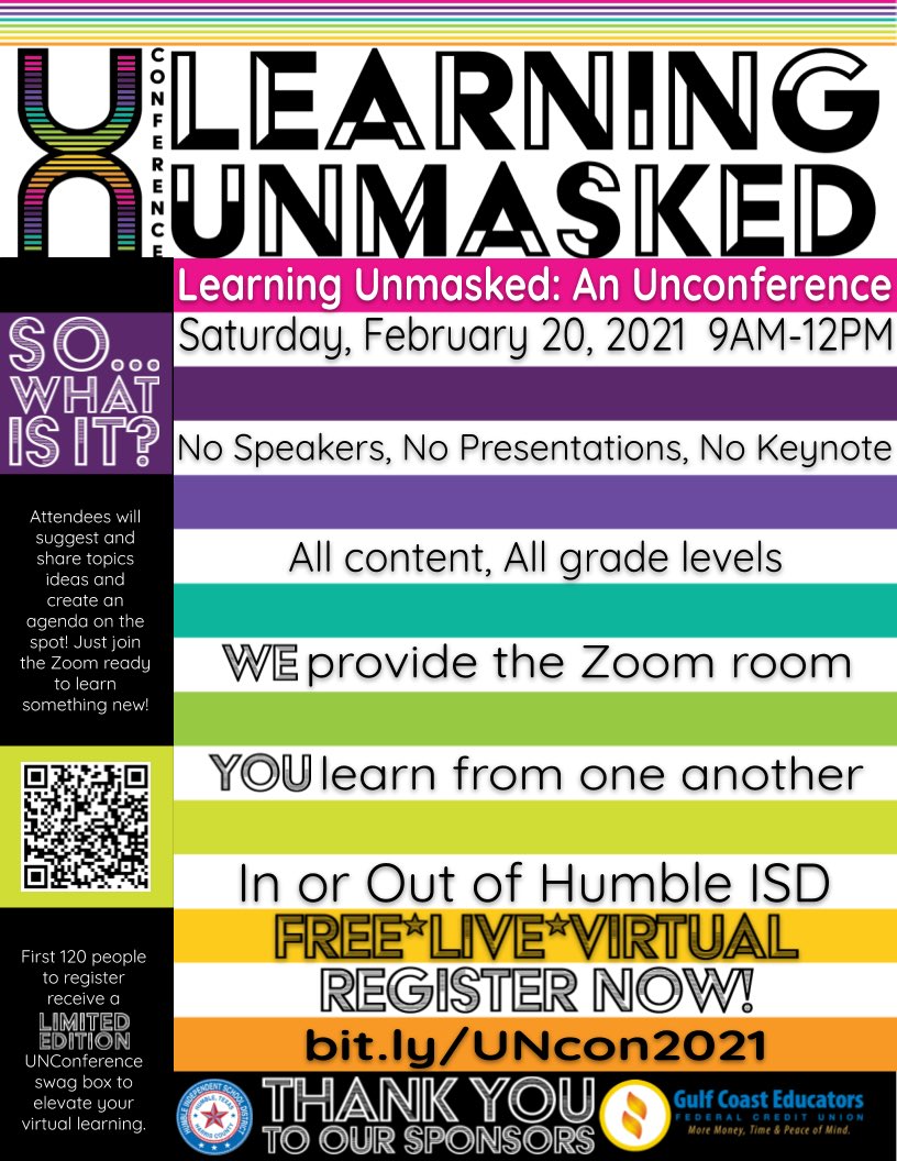 MsKirstenBoston's tweet image. What do you want to talk about today?!  WOW 🤩 UNconference Let’s go! 🎉 @HumbleISD_DDI @HumbleISD_HE @HumbleISD #learningunmasked #unconference2021 #LightTheWay