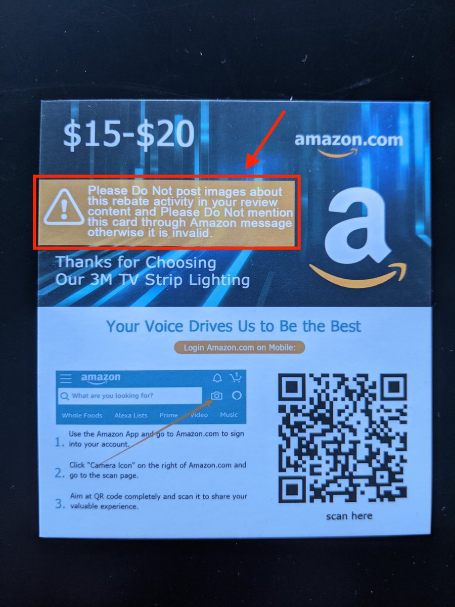 ReviewMeta's tweet image. Does anyone else feel like EVERY purchase on @Amazon these days comes with a bribe for a 5-star review?

"Please Do Not post images about this rebate activity in your review content and Please Do Not mention this card through Amazon message otherwise it is invalid"
