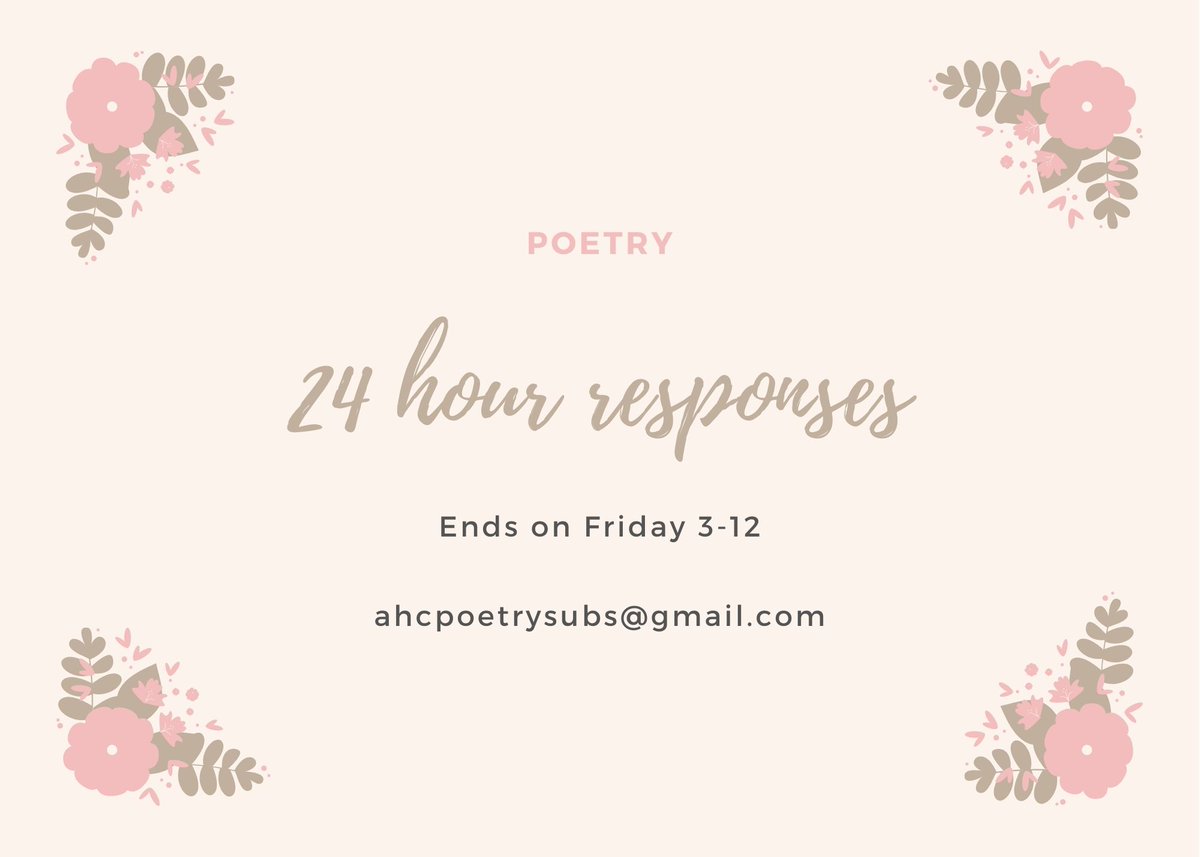Our poetry inbox has been very quiet of late. We'd love to add some more poems to our April issue, so we're offering a special week long 24 hr response for poetry. Have a poem you're excited about, receive a decision on the same day! (Retweets appreciated) heroinchic.weebly.com