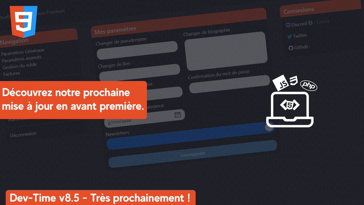 Cybricode's tweet image. Préparez-vous à une refonte de Dev-Time pour la v8.5 de Dev-Time !

#DevTimeEU (cc @Tommuuss)