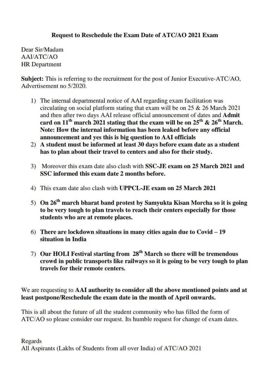 Pradeep48191327's tweet photo. #reschedule_AAI_Examdate Reschedule the AAI ATC exam due to some valid reasons https://t.co/GHwujkIPBs