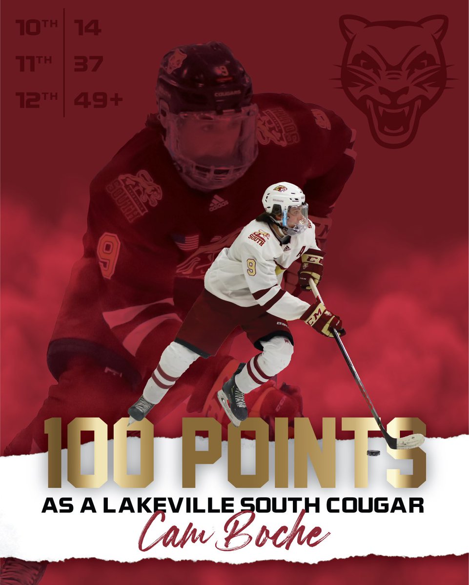 CONGRATULATIONS! Cam Boche tallied his 100th point for Lakeville South tonight.  Welcome to the Lakeville South Century Club <a href="/Cam_Boche28/">Cam Boche</a> 
<a href="/FollowThePuck/">FollowThePuck 👻</a> <a href="/YouthHockeyHub/">YHH</a> @FTPJay2