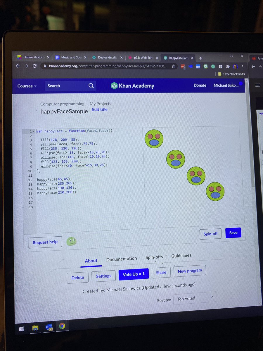 MichaelSakowicz's tweet image. To Hard code... or to function... that should not even be a question! @khanacademy #processJS #hardCoding #functionsCode #coding @MomWhoCodes #lessonPlanning #teacherGeek