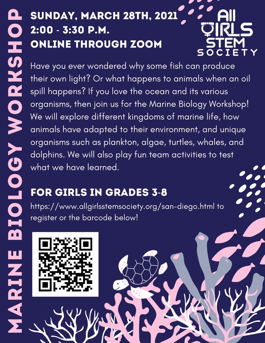 Did you know that over 80% of the ocean is unexplored? Learn more about the ocean and all of its wonderful creatures at our next workshop! Sign up using the QR code or visit our website. We can’t wait to SEA 🌊 you there.
#girlsinstem #stem #stemeducation #girlpower