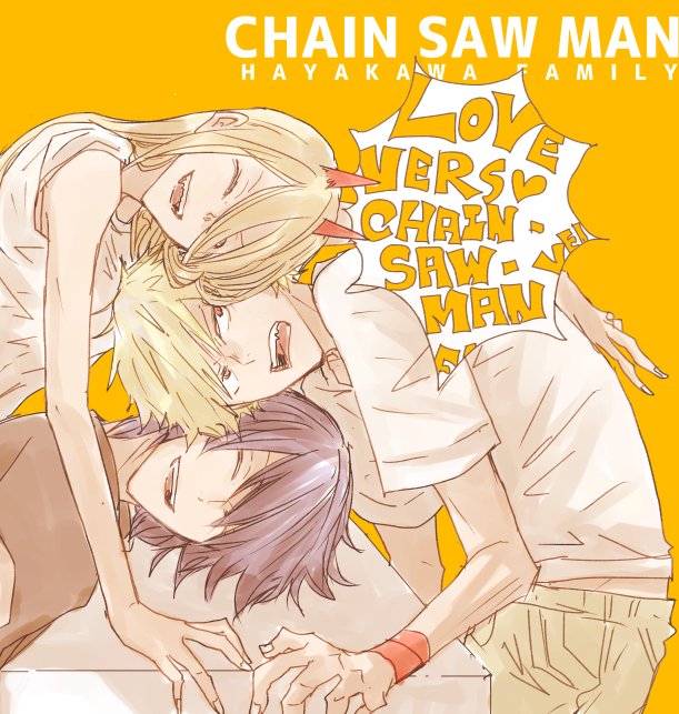 power (chainsaw man) 2boys multiple boys blonde hair 1girl horns shirt short hair  illustration images