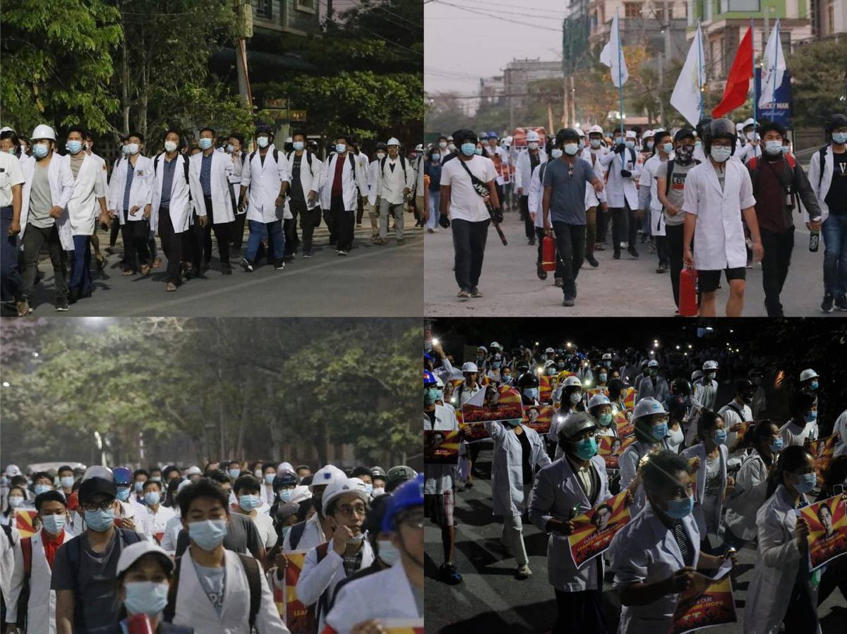 kyilaekyawtun's tweet photo. Medical Family Dawn Strike in Mandalay with powerful crowd. 
Daily Junta’s inhumane crackdowns can’t stop people from protesting against military coup and fighting for democracy. 
FREEDOM OF SPEECH
#WhatsHappeningInMyanmar
#Mar21Coup https://t.co/v3TEj9HZ4A