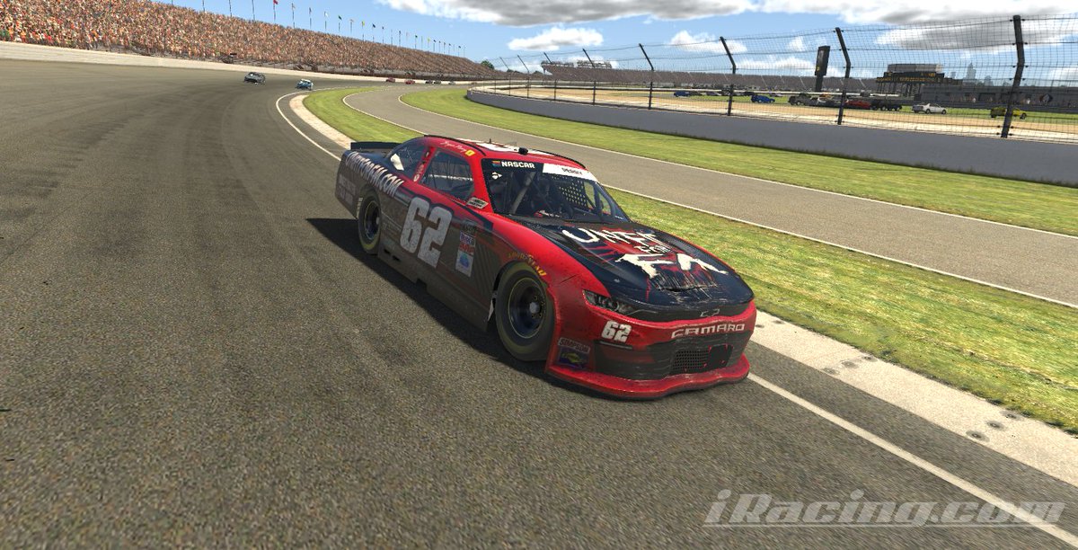 PerryeSports's tweet photo. Hard fought 11th place finish in tonight's #USRC race at @IMS. Thought I had a car capable of a top 10, but a late race pit road mishap left us with a damages nose for the final run. Still very happy with the results since I came from the back. #SaturdayNightSimRacing #eSports https://t.co/u2YGcJjPM7