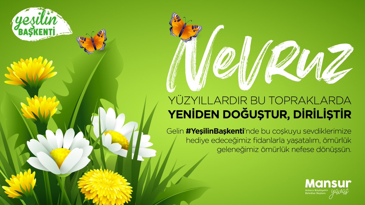 Birliğin, bolluğun ve bereketin müjdecisi Nevruz Bayramı'mız kutlu olsun. Bu yıl baharın coşkusu, yeşil bir Ankara'nın mimarı olsun istiyoruz. Gelin, bu özel günde alacağımız her fidan #YeşilinBaşkenti'ne nefes, geleceğimize umut olsun. yesilinbaskenti.com