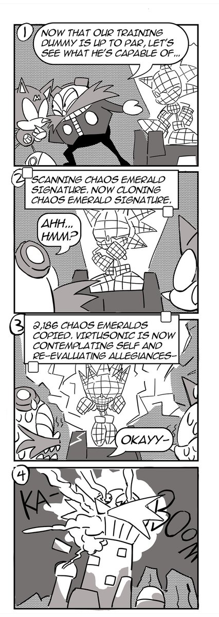 Here's the 4koma page I made for @sonicmangazine! I modeled the style after an old gag manga that I hold near and dear to my heart, see if you can guess which one~ 