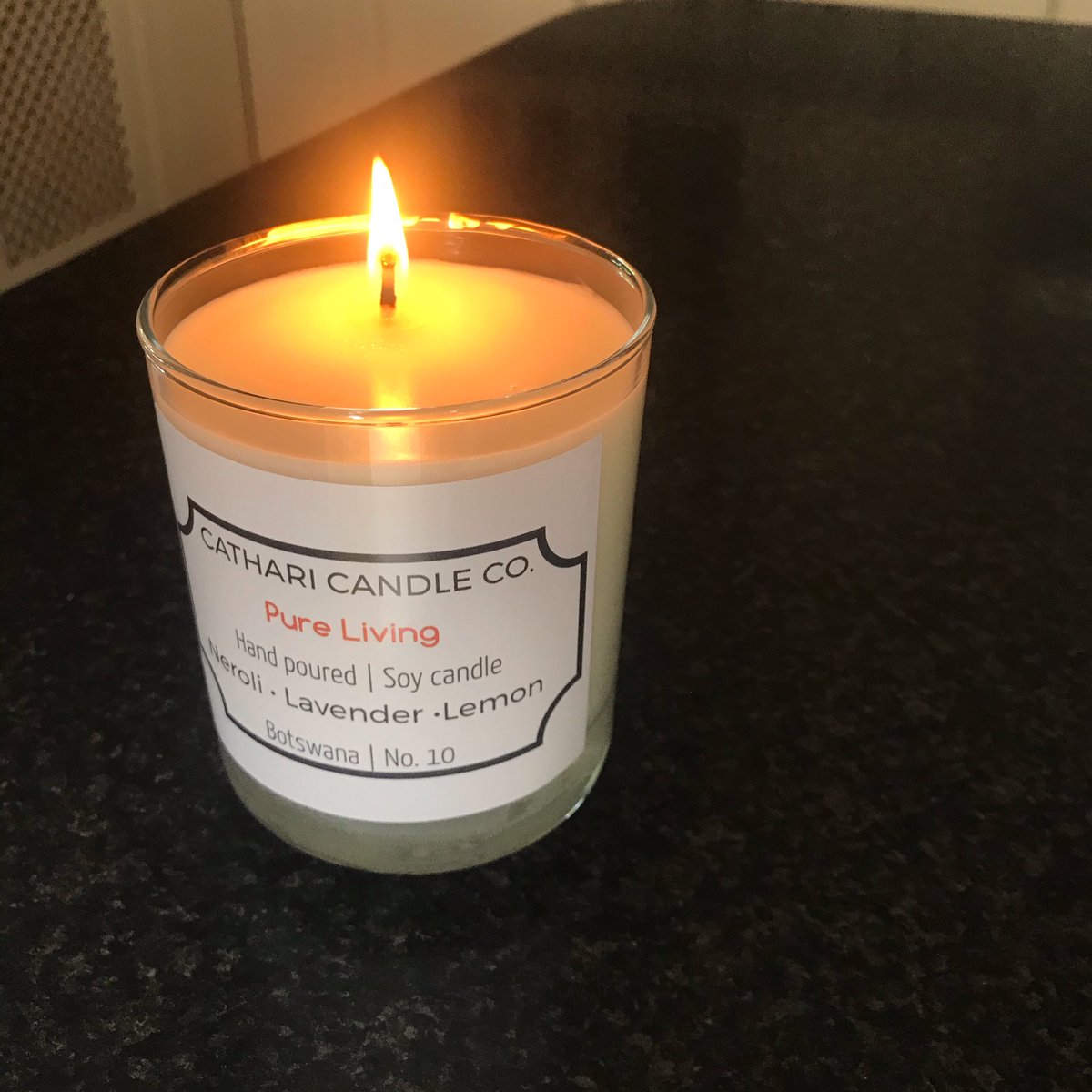 Created by me, natural soy wax scented candles. 3 scents available: 1. Pure Living ( pictured in frame 1) with notes of Neroli, Lavender &amp; Lemon. P300, free delivery in Gaborone, and for a fee to other locations. Kindly follow <a href="/catharicandleco/">Cathari Candle Co.</a>