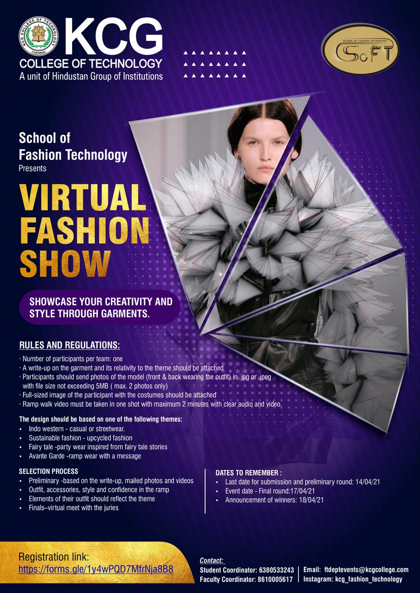 kcgft's tweet photo. School of fashion technology conducts A National level school fest for school students  " FASHIONISTA 2021"
Click to register and participate.
https://t.co/UsnugZaRoe
#fashionista#fashion#contest#school#fashionshow https://t.co/8afIekFJ54