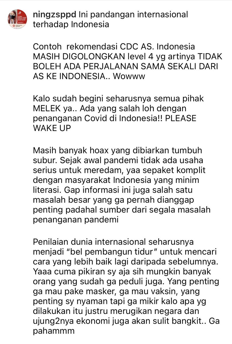 mbahndi's tweet photo. Info dari dr. Ning di IG-nya ini menarik. Klo dalam pandangan saya USA sendiri tdk mampu berbuat byk dlm penanganan pandemi, dan kita jg sebaiknya tdk usah melakukan perjalanan ke USA kec penting banget. Di sana banyak jg orang yg tdk mau pake masker wlopun CDC lebih dekat. https://t.co/g2wXVI47ib
