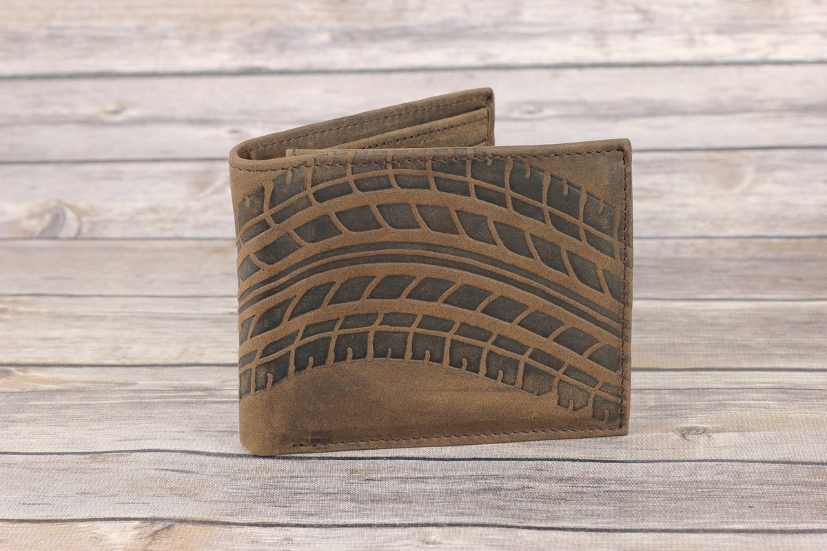 Rivet & Burr on Twitter "Tire Track Print Brown Leather Bifold Wallet