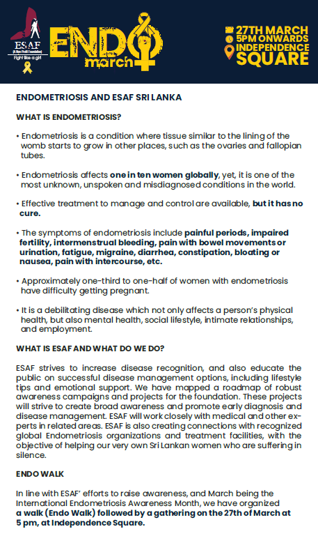 #ESAFSL is a platform that will aggressively work towards initiating early diagnosis &amp; disease management at all levels with the objective of helping our very own Sri Lankan women who are suffering in silence. Please do extend your support by joining us on our very first project.