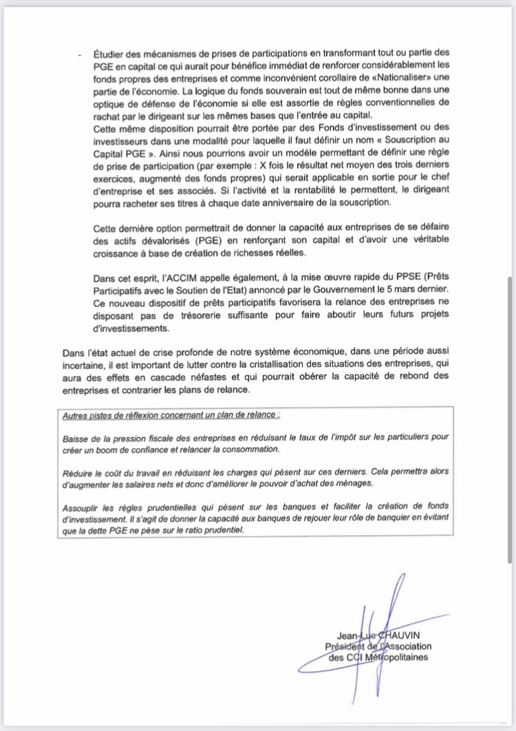 AssoCCiM's tweet photo. Les CCI métropolitaines déposent une motion auprès de @Economie_Gouv @BrunoLeMaire à propos des #PGE. 2 priorités : garantir la liquidité &amp; la solvabilité des entreprises + organiser le renforcement de fonds propres pour les TPE/PME. Propositions de @AssoCCiM @chauvinjl ⤵️ https://t.co/C4ZzqVyhqf