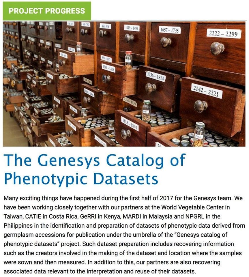 👍🌾💚📌FROM: Genesys <a href="/GenesysPGR/">Genesys PGR</a>
Phenotypic Datasets: Having this info visible &amp; associated to #germplasm accessions will help #PGR users to target material more efficiently
#Bankgenów #Genebank #Biodiversity #Bioróżnorodność #Rolnictwo #Agriculture #hodowlaroślin #plantbreeding