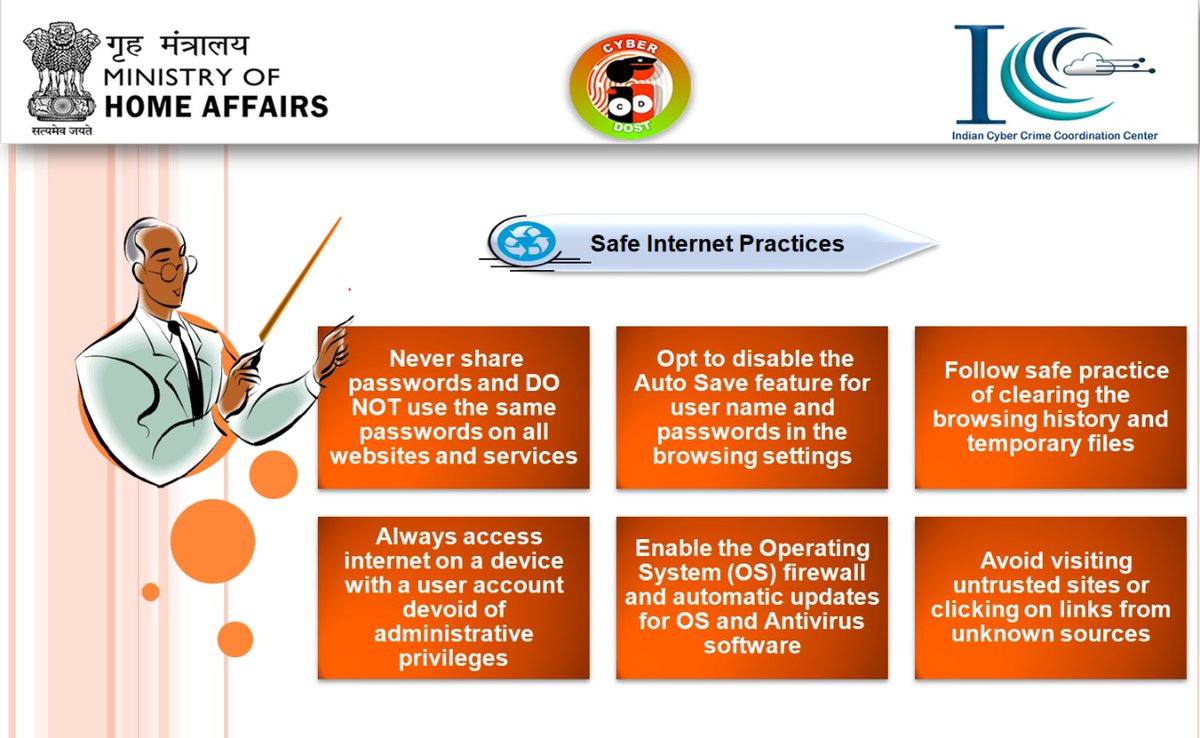 Cyberdost's tweet photo. Safe Internet Practices: Be aware &amp; Be Cyber Safe https://t.co/U7ToDAZsqi
