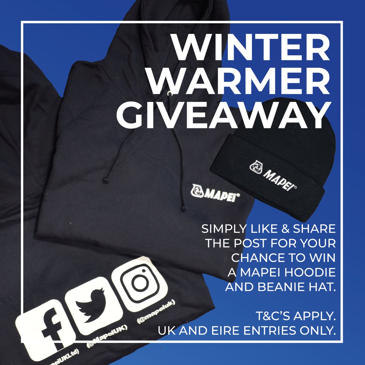 1/2 Thank #Mapei it's #Friday. As ever we kick off with our #FridayFun competition giving you the chance to win a Mapei hoody and beanie hat. Simply like this tweet and RT to enter.