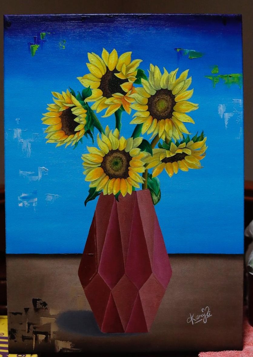 KariGnolia's tweet photo. ¿Les gusta el resultado final?
Obra: "Amor amarillo"
Óleo sobre tela 35 x 50 cm.
#OilPaintings #OilWork #Girasol #Sunflower 🌻🧡💛💙 https://t.co/CPaXVRRyLh