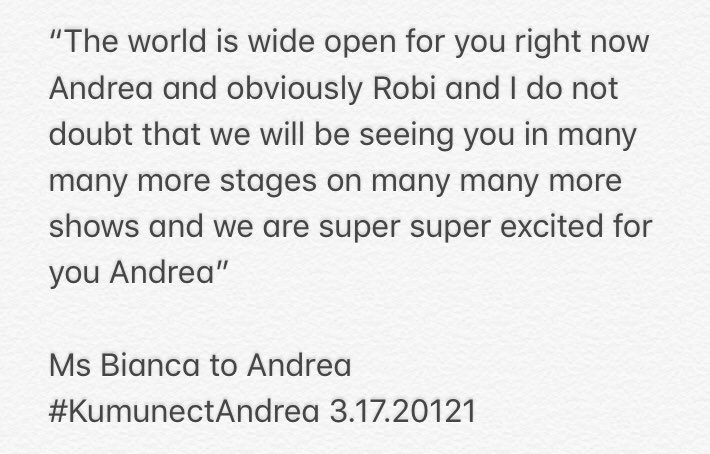 alwaysandi_'s tweet photo. From Ms. Bianca, to Andi
We are all rooting for you

LOVELINE WITH ANDREA @iamandreaabayaa https://t.co/Vyma45HhiU