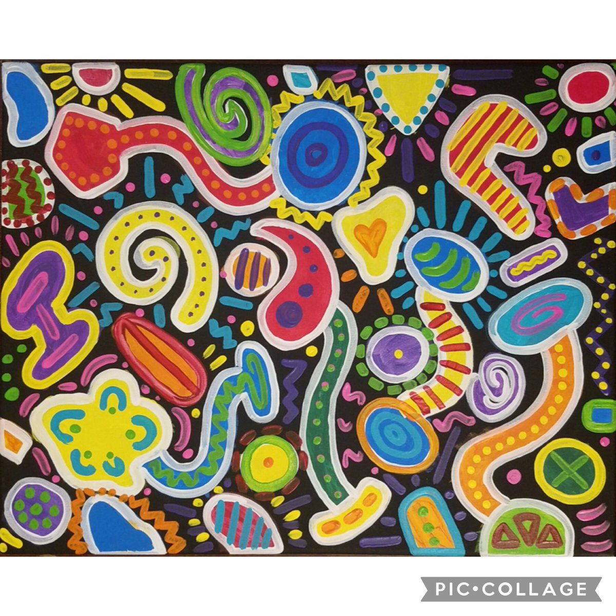 MsMagroArtClass's tweet photo. Tomorrow I surprise our @EdisonHtsd with their finished collaborative painting with Reggie Laurent. He blocked in the shapes, shipped it from GA to NJ, students painted all of the shapes, and then patterns were added in and around the shapes by yours truly! https://t.co/prxqqCwzti