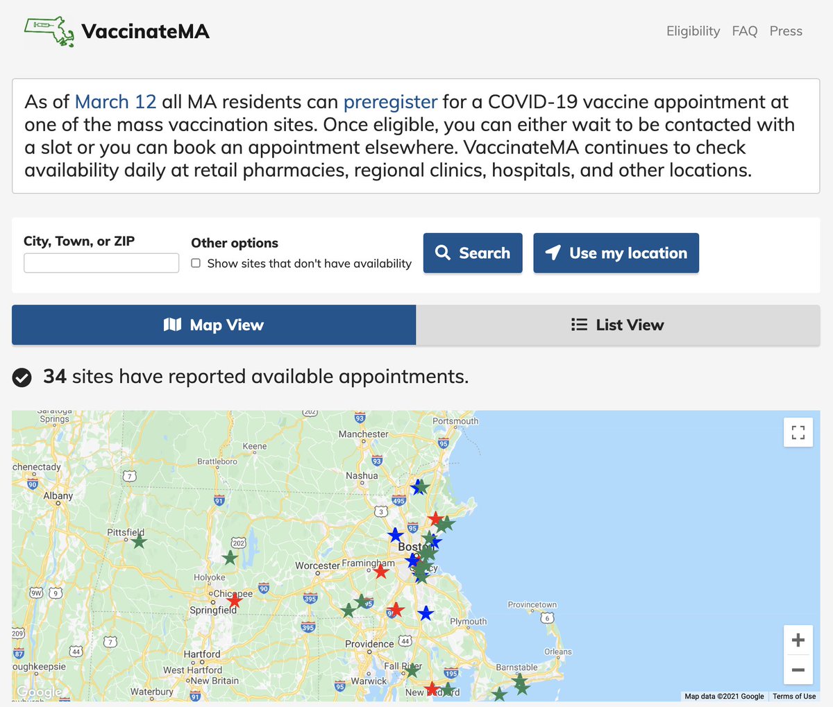 ma_covid's tweet photo. Hey MA vax hunters! Have you checked out our redesign yet? 💉💪🗺 Thanks to @WheresHJ @h_blumberg @snyderc @mwellman17 and @CodeForBoston for all this beautiful front-end work #GetTheShot #VaccinateMA https://t.co/NtilCRE3On