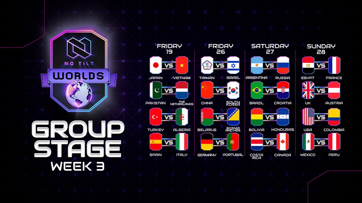 🇪🇸 #NTWorlds • Fase de Grupos
¡Dale un vistazo al calendario de la tercera y última semana de la fase de grupos! 👇 

🇬🇧 #NTWorlds • Group Stage
The group stage is almost over! Take a look at the week 3 schedule 👇