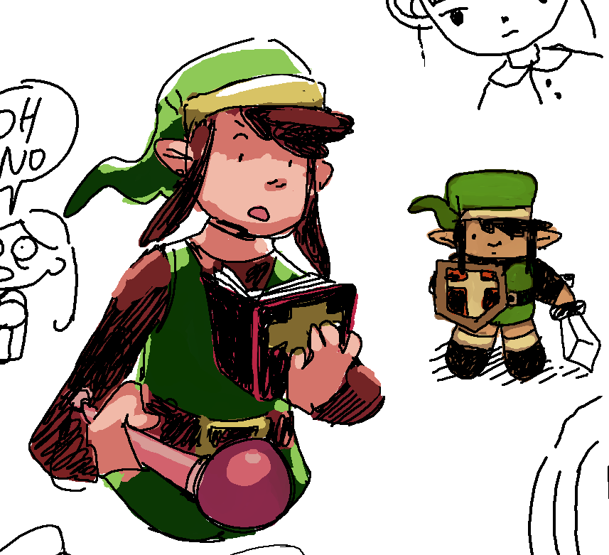 drawpile with colin and shea :) featuring link, catboy avgn, milk ape, and a box head oc guy 