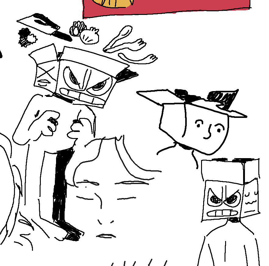 drawpile with colin and shea :) featuring link, catboy avgn, milk ape, and a box head oc guy 
