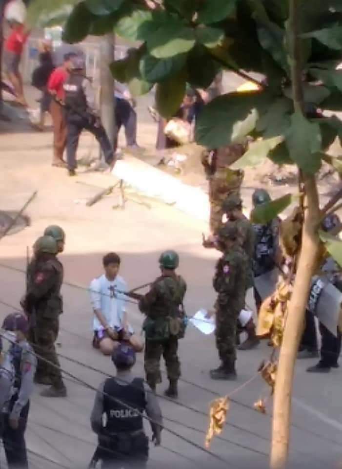 At the top of Tamwe ‌ Byin Ye Oo Sin Road, the militant group handcuffed a young civilian and treated him like a criminal.