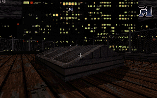 for example, here's the first shot of the game, in the editor.Doesn't it look cool? You've got sloped surfaces, a huge vista of a city, and SHADOWS on the ground! Isn't that neat?