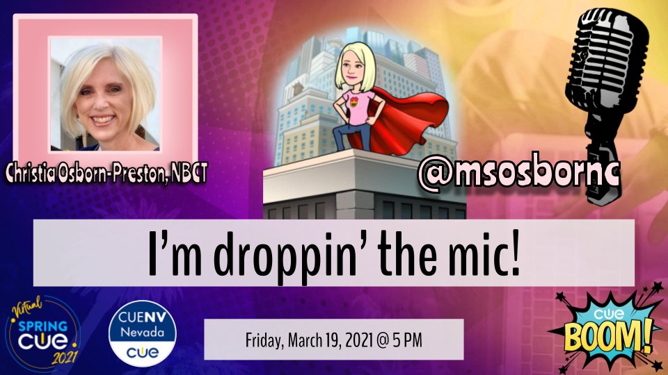 TOMORROW is #CUEBOOM! I am nervous/excited. These are powerhouse voices in EDU. Thrilled to share the stage w/them.

@KVoge71 @TechCoachSusan @MsFarinas @Hedreich @GreenScreenGal @RandallSampson @ThatDopeTeacher @MarisaEThompson @mechelenewell @Sonal_EDU 

#wearecue #SpringCUE