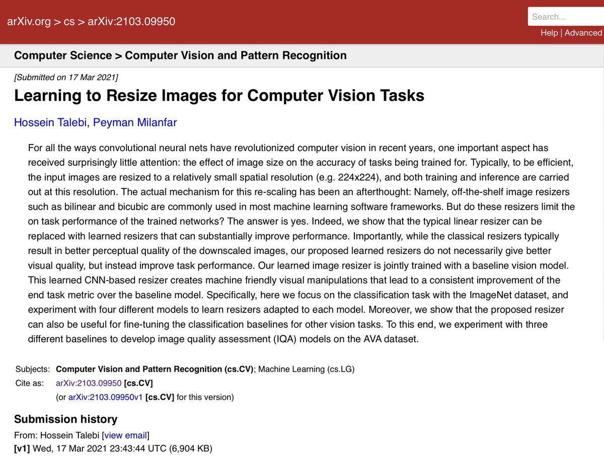 docmilanfar's tweet image. Front-end resizers in deep networks are simple filters. They’re an afterthought — but they shouldn’t be

Deep computer vision models can benefit greatly from replacing these fixed linear resizers with well-designed, learned, nonlinear resizers.

A thread

arxiv.org/abs/2103.09950