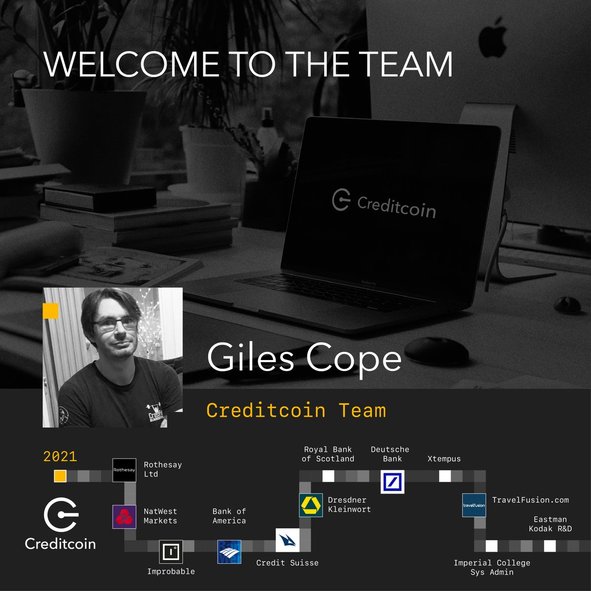 Creditcoin's tweet photo. We're very pleased to welcome our latest member, Giles Cope, to the Creditcoin Team https://t.co/tKswTERC5r