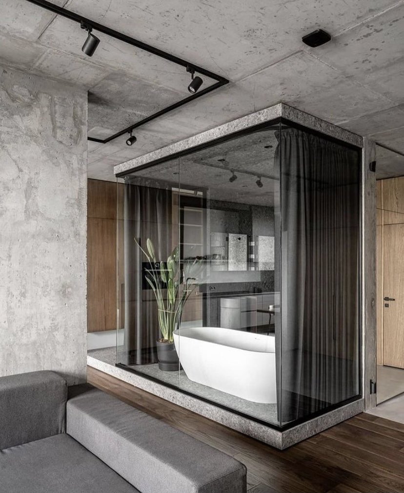 ArchitectGenius's tweet photo. Glass wall bathroom 🛁 

A visual masterpiece or too invasive? https://t.co/FwPIkMcket