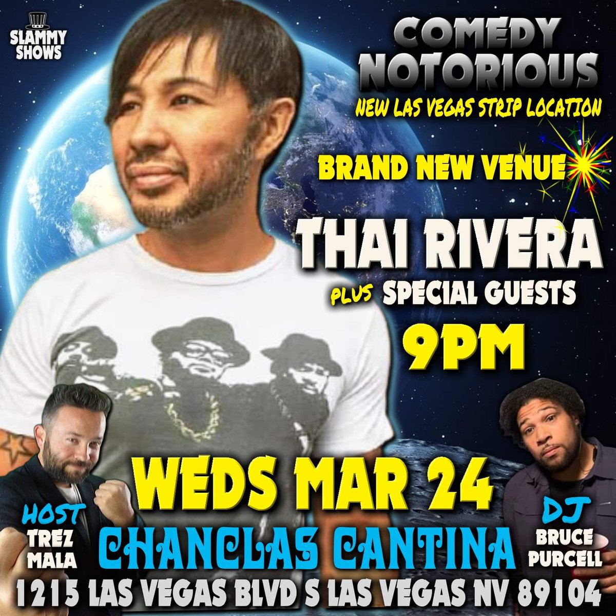 SlammyShows's tweet photo. ALL NEW STRIP LOCATION
COMEDY NOTORIOUS
KICKS OFF THIS WEDS
with @ThaiRivera &amp; a great
line up 
... @chanclascantina https://t.co/4gClxA3I4p