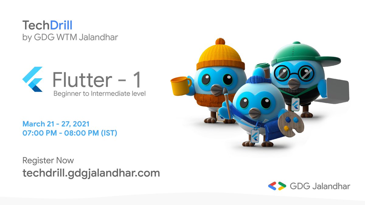 GDGJalandhar's tweet image. 📢For the novice, it takes 7 hours to create a #Flutter application from scratch.
Curious to know HOW?🤔
Join the 3⃣rd training under #TechDrill by registering at techdrill.gdgjalandhar.com/flutter-1 to explore Flutter from Beginner to Intermediate level.
#GDGJalandhar #WTMJalandhar