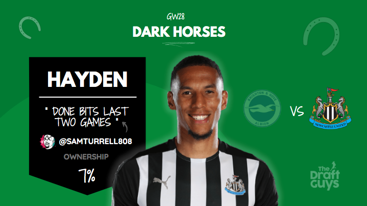 The_Draft_Guys's tweet photo. Just the One Rogue Dark Horse / Sleeper / Differential tip this week courtesy of @SamTurrell808...

Might be worth a shout if you´re struggling for numbers in GW29 👀

#FPL #GW29 #DarkHorse https://t.co/URiVmyi70J