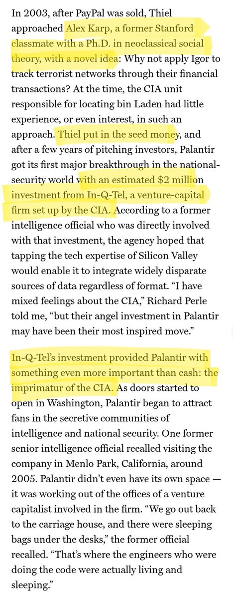 SEPT. 28, 2020 More VERY obvious corrupt connections to these  #WhiteNationalist  #ChristianNationalist  #InsurrectionistsREAD THIS!!!  @NYMagAre we looking at  #QAnonCult connections too???  https://nymag.com/intelligencer/2020/09/inside-palantir-technologies-peter-thiel-alex-karp.html