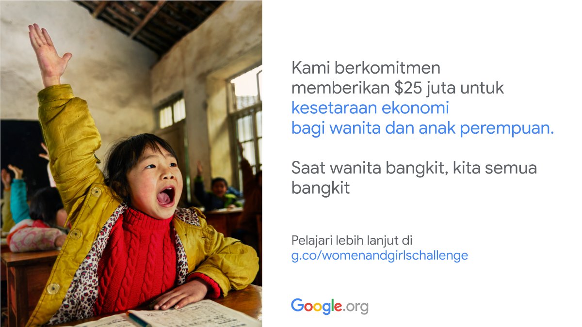 googleindonesia's tweet image. Raih pendanaan senilai total $25 juta lewat #GoogleorgImpactChallenge, yang diselenggarakan khusus untuk memberdayakan dan memaksimalkan potensi perempuan.

Simak info lengkapnya di ⬇️
g.co/womenandgirlsc…

#GoogleOrg