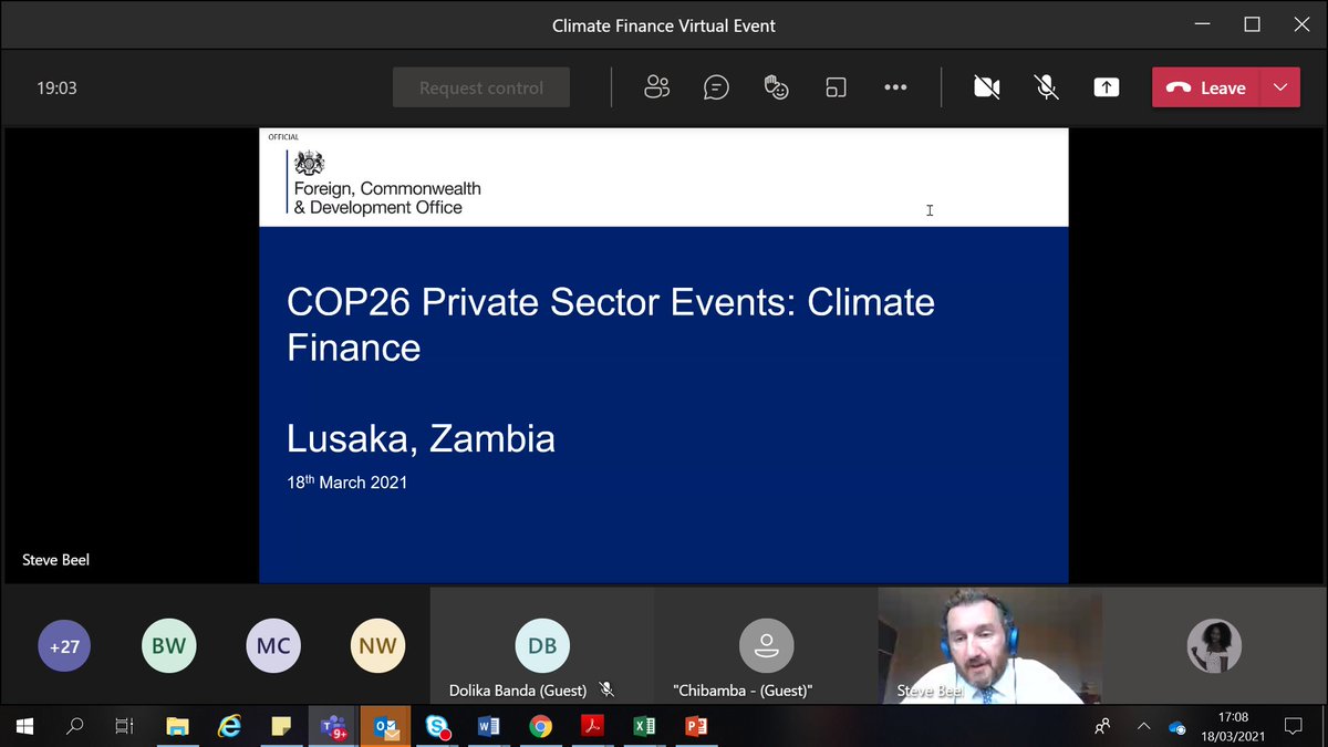 A pleasure to host such expert speakers & guests for our #ClimateFinance event in 🇿🇲 last night - part of our series in lead up to #COP26. Follow ups on #GreenBonds #ClimateInsurance & #DiasporaFinance all of interest. Good to have @UNZA_BECA & #WattClub members joining us too.
